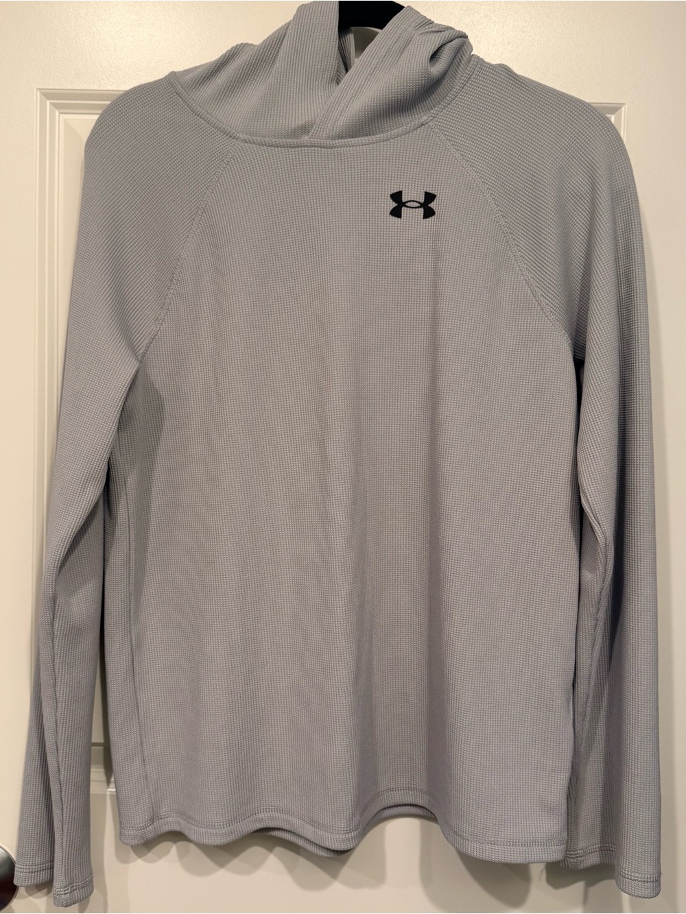 Under Armour Boys Waffle Knit Hooded Long Sleeve Shirt YXL Gray